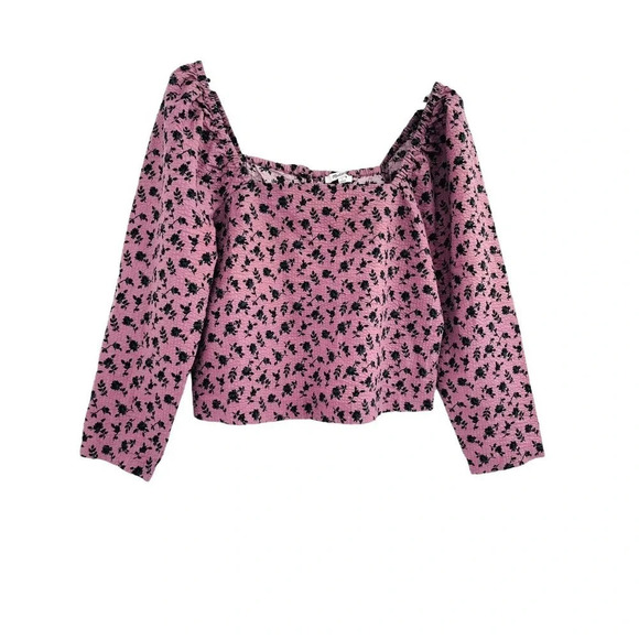 Madewell Women's Shirt S Seersucker Square Neck Floral Blouse Long Sleeve Crop - Picture 5 of 11